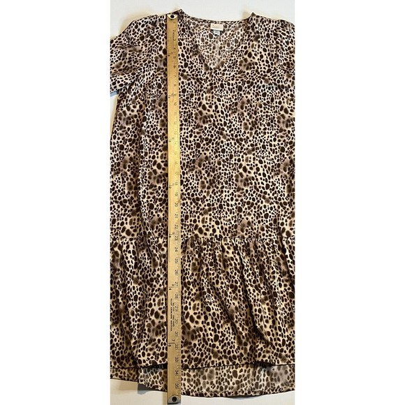 A NEW DAY WOMENS DRESS SZ XS LEOPARD ANIMAL PRINT BROWN SHORT SLEEVE Ruffle HEM - Picture 3 of 6